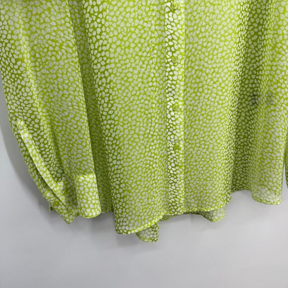 Lane Bryant Size 18 / 20 Sheer Green & White Long Sleeve Button Down Blouse Top - Picture 3 of 10